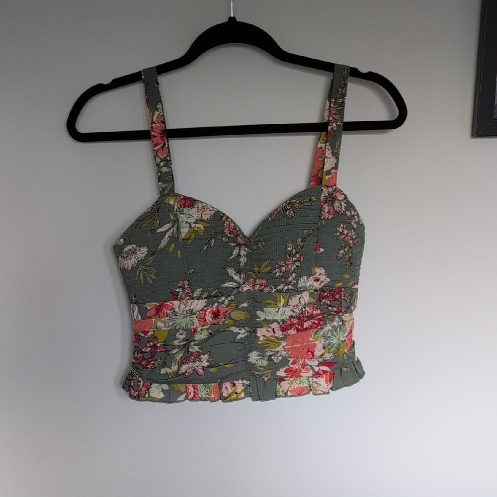 Floral Print Green Tank Top